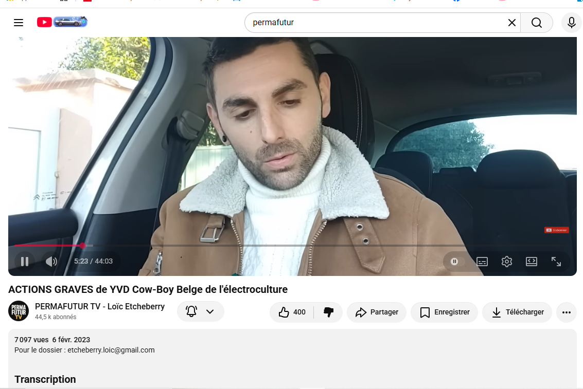 Capture de la vidéo Permafutur du 6 février 2023 concernant Yannick Van Doorne